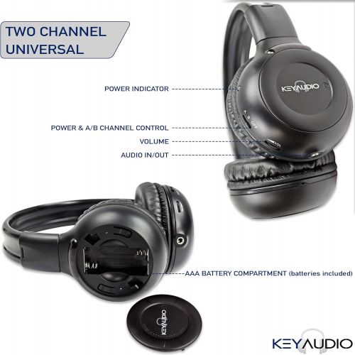  Key Audio Pair of Two Channel Folding Adjustable Universal Entertainment System Infrared Headphones 2 Additional 48 3.5mm Auxiliary Cords Wireless IR DVD Player Head Phones Car TV Video Audi