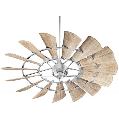  Quorum 196015-9 Windmill Ceiling Fan in Galvanized with UL Damp Weathered Oak Aluminum Blades