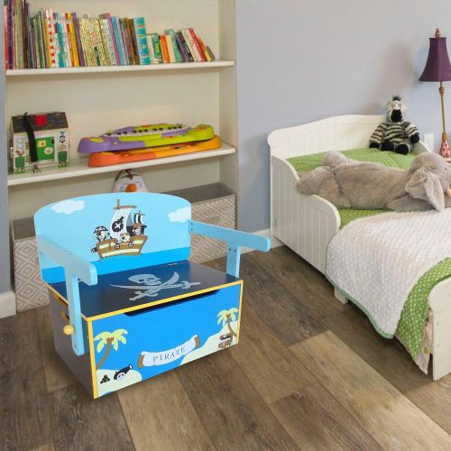  Bebe Style Toddler Sized Premium Wooden Convertible 3 in 1 Bench Desk and Table Pirate Theme Easy Assembly Blue