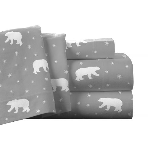  Pointehaven Flannel Deep Pocket Set with Oversized Flat Sheet, King, Polar Bear