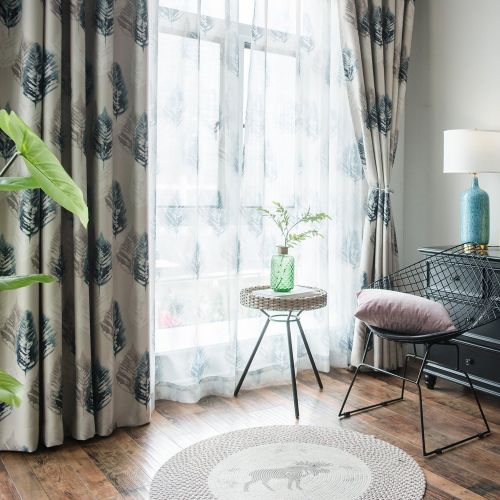  VOGOL Polyester Cotton Leaves Printed Curtains, Thermal Insulated Blackout Curtain Top Grommet Drapes Panels for Bedroom Hotel Living Room, Two Panels, W52 x L96 inch