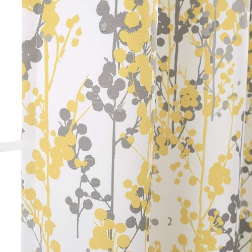  DriftAway Leah Abstract Floral Blossom Ink Painting Room DarkeningThermal Insulated Grommet Unlined Window Curtains, Set of Two Panels, Each Size 52x84 (YellowSilverGray)