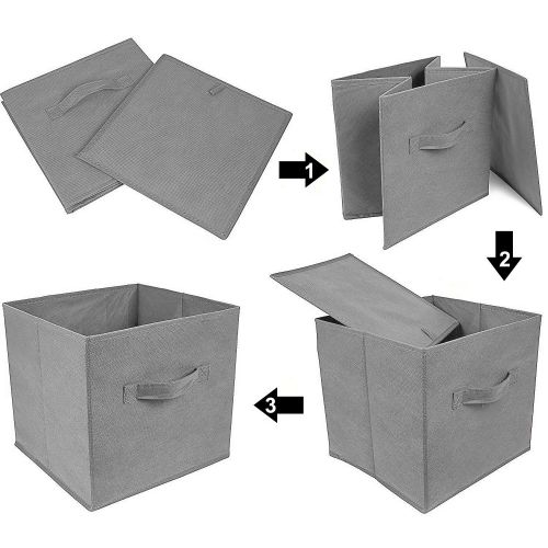  Prorighty (10-Pack, Grey) Storage Bins, Containers, Boxes, Tote, Baskets| Collapsible Storage Cubes for Household Organization | Fresh Fabric & Cardboard