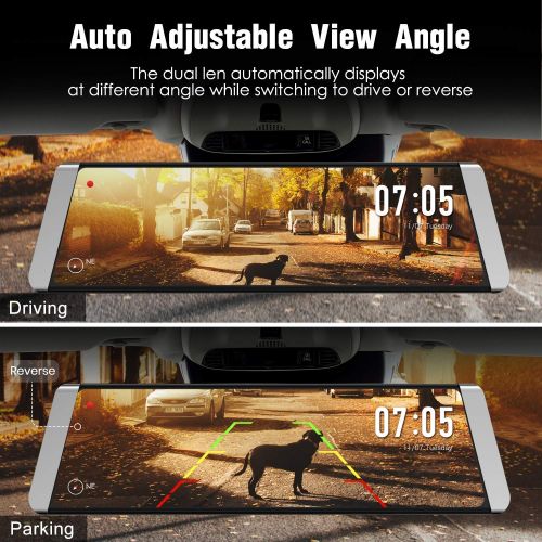  AUTO-VOX X1 Mirror Dash Cam Backup Camera 9.88Full Touch Screen Stream Media Dual Lens AHD Reverse Camera,1296P FHD Front Camera and 720P Rear View Recorder Dash Cam with LDWS,GPS