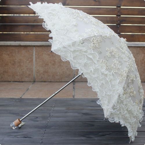  Honeystore Two Folding Lace Embroidered Wedding Umbrella Decoration Sun Parasol Blue
