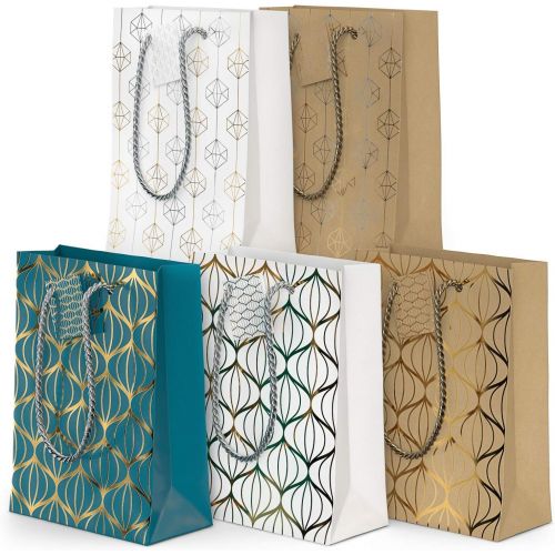  [아마존핫딜][아마존 핫딜] ARTEZA Gift Bags, 9.5 x7 x 3.4 Inches, Set of 15 with an Assortment of 2 Unique Metallic Foil Designs on 6 Kraft, 6 White, and 3 Blue Paper Bags, 3 of Each Style