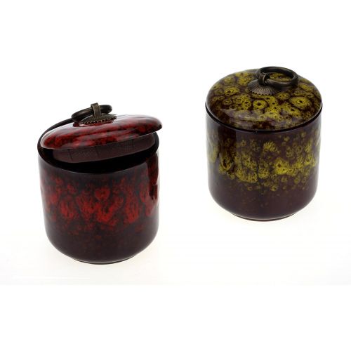  Urban Lifestyle Teedose Set / 2 handglasierte Tee-Behalter aus Keramik 220ml Sencha Rot/Gelb