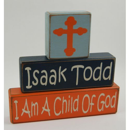  Blocks Upon A Shelf I Am A Child Of God-Custom-Personalized Name - Primitive Country Wood Stacking Sign Blocks-Baptism-Christening Gift For Kids Home Decor