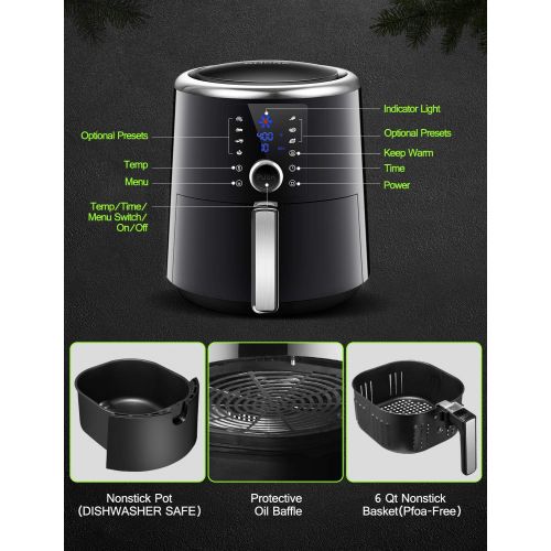  OMORC Air Fryer XL, 5.5L Oilless Air Fryer Oven, 7 Cooking Presets Electric Hot Air Cooker for Healthier Food with Heat Preservation Function, Digital Touch Screen, Dishwasher Safe