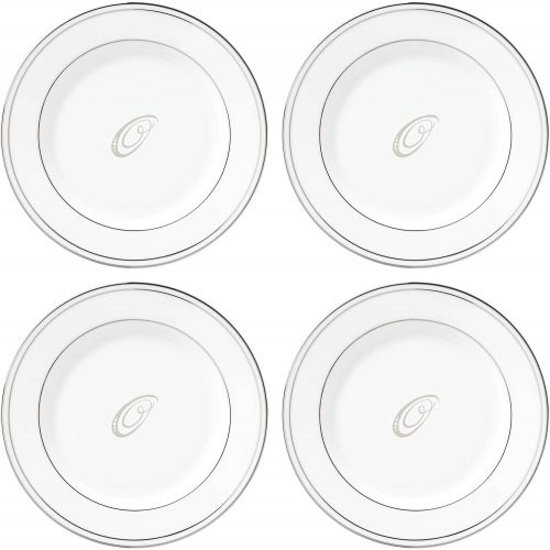 레녹스 Lenox Federal Platinum Script Monogram Dinnerware Tidbit Plates, Set of 4, O
