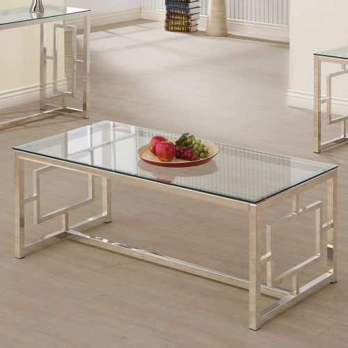 Coaster Home Furnishings Cairns Coffee Table with Glass Top and Geometric Motif Nickel and Clear
