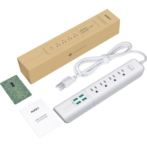  [아마존 핫딜] [아마존핫딜]AUKEY Power Strip with 4 AC Outlets and 4 USB Charging Ports, 5-Foot Extension Cord for Smartphone, Laptop, Tablet, Home, Office and More (White)