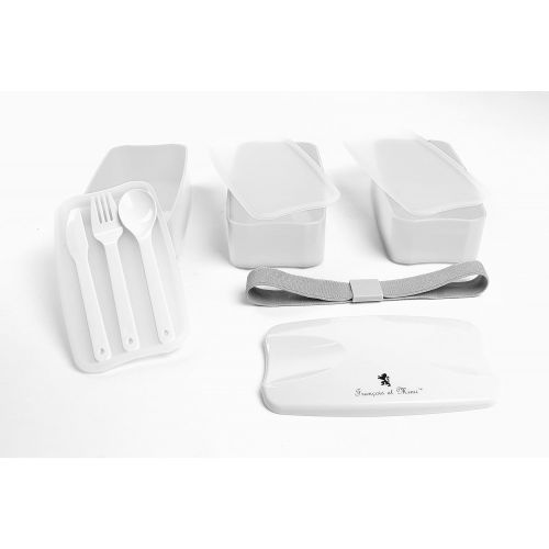  Knife storage box Francois et Mimi Multi-Compartment Stackable Bento Lunch Box (White)
