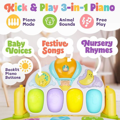  BABYSEATER NEW 2019 Baby Gym Kick and Play Piano Activity  0m+ Large Play & Learn Infant Toys Jungle Gym  Baby Kick Piano Mat with Rotating Star Mobile & Star Projector  Machine Washable N
