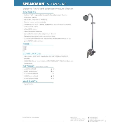  Speakman S-1496-AF Sentinel Mark II Shower Valve Combination with Cross Handle  Indoor/Outdoor Shower Hardware  Pressure Balance Exposed Shower Valve