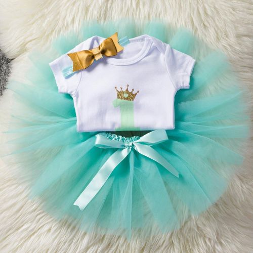  NNJXD Girl Newborn 1st Birthday 3 Pcs Outfits Romper+Tutu Dress+Headband