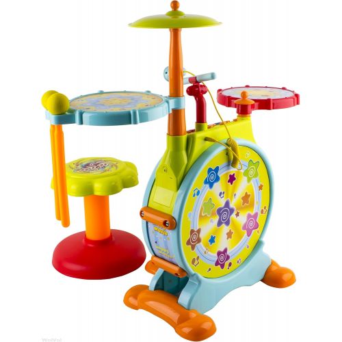  [아마존베스트]WolVol Electric Big Toy Drum Set for Kids with Movable Working Microphone to Sing and a Chair - Tons of Various Functions and Activity, Bass Drum and Pedal with Drum Sticks (Adjust