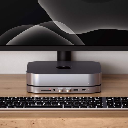 사테치 [아마존 핫딜] Satechi Type-C Aluminum Stand & Hub - USB-C Data Port, Micro/SD Card Readers, USB 3.0 & Headphone Jack Port - Compatible with Mac Mini (2018 & Later)
