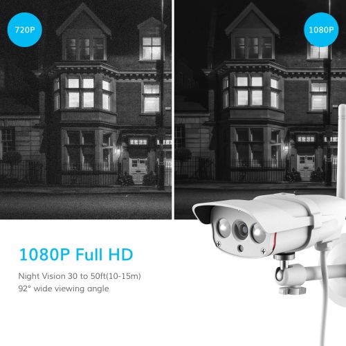  WONBO Outdoor Security Camera, Wonbo FHD 1080P Wireless IP Camera 2.4G WIFI Camera with IP67 Waterproof IR Night Vision Motion Detection Home Security Surveillance Camera System, iOS/And