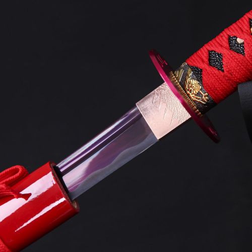  JZ Swords Katana Sword, Fully Handmade Real Japanese Sword 1040 High Carbon Steel Samurai Sword with Wooden Scabbard Alloy Guard (Red)