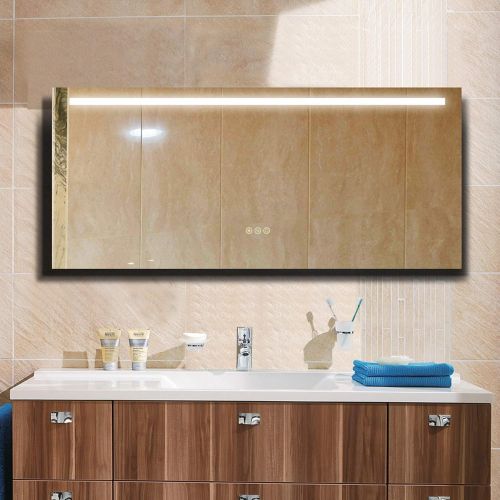 B&C 54x24 inch Super Slim Bathroom Mirror Horizontal |1 Led Strips| Polished Edge &Frameless | Defogger & Dimmer|Touch Switch|Copper Free Silver Backed