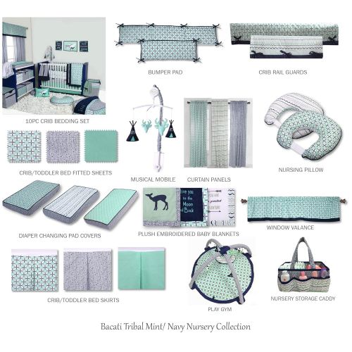  Bacati Noah Tribal 10 Piece Nursery-in-a-Bag Cotton Percale Crib Bedding Set with Bumper Pad, MintNavy