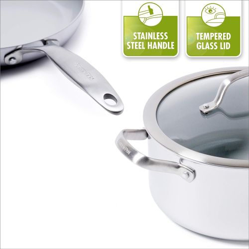  GreenPan CC000068-001 Venice Pro Stainless Steel 100% Toxin-Free Healthy Ceramic Nonstick Metal Utensil/Dishwasher/Oven Safe Stockpot And Steamer, 8-Quart, Light Grey