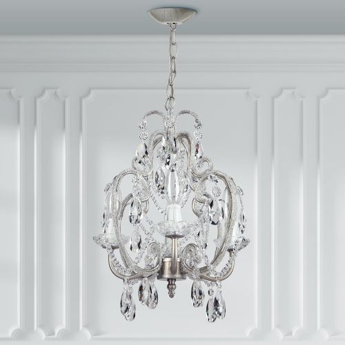  Amalfi Decor Tiffany Collection Authentic Crystal Beaded Mini Swag Chandelier Lighting with 4 Lights, W12 X H15(Silver)
