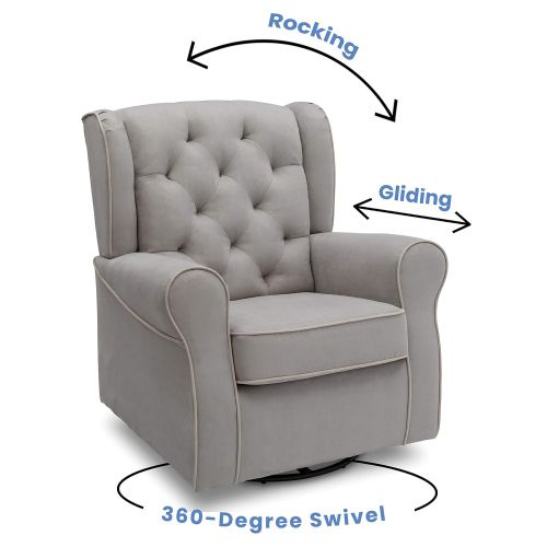  Delta Furniture Delta Children Emerson Upholstered Glider Swivel Rocker Chair, Dove Grey with Soft Grey Welt
