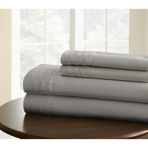  Amrapur Overseas | Ultra-Soft 1000 Thread Count 6-Piece Solid Cotton Rich Bed Sheet Set with Pin Tuck Hem (Gray, Queen)