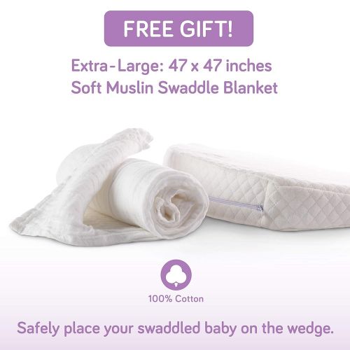  Bassinet Wedge, Baby Wedge Sleep Positioner & Bonus Swaddle by ModTickles - Newborn Baby Incline Pillow and Baby Acid Reflux Relief - Elevated Mini Crib Pillow for Infants - Babies