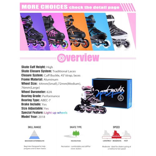  2PM SPORTS Cytia Pink Girls Adjustable Illuminating Inline Skates with Light up Wheels, Fun Flashing Rollerblades for Kids