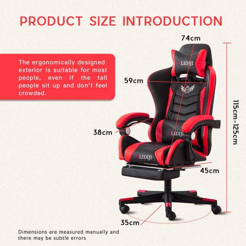  Romatlink Video Gaming Racing Reclining PU Leather High Back Ergonomic Adjustable Swivel Office Chair with Headrest and Lumbar Support and Footrest, BlackRed