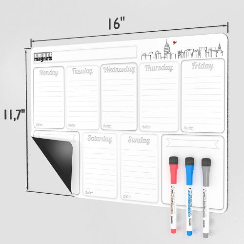  SmartMagnets Refrigerator Magnet Calendar Dry Erase Weekly Planner Board - To Do List Notepad Magnetic Vinyl Sheet - Family Message Board for Refrigerator - Home Schedule Organizer with Things