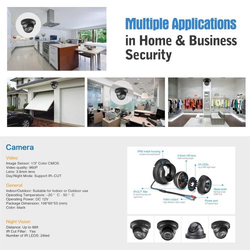  ANNKE Annke 8CH 960P Security Camera System, 1080N Video Security DVR W 8x 960P 1.3MP IndoorOutdoor Weatherproof CCTV Dome Camera, Smart Playback, Email Alert with Image, One 1TB HDD