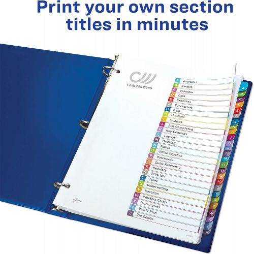  Avery A-Z Tab Dividers for 3 Ring Binders, Customizable Table of Contents, Multicolor Tabs, 3 Sets (44225)