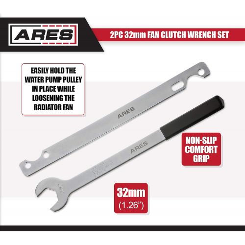  ARES 70074-2-Piece Fan Clutch Wrench Set - 32mm Fan Clutch Nut Wrench - Water Pump Holder Removal Tool Kit