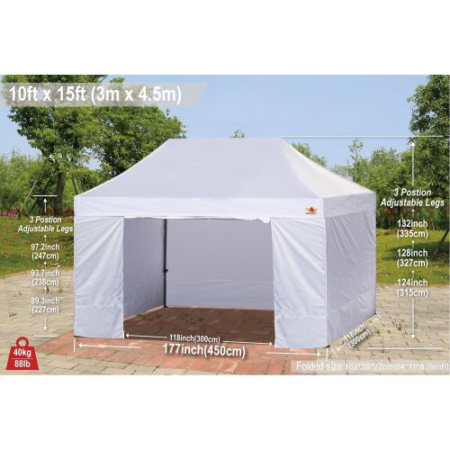  ABCCANOPY 18+ Colors Deluxe 10x15 Pop up Canopy Outdoor Party Tent Commercial Gazebo with Enclosure Walls and Wheeled Carry Bag Bonus 4X Weight Bag and 2X Half Walls (White)