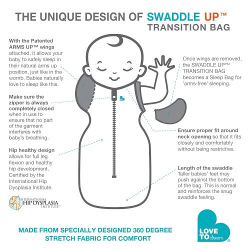  Love To Dream Swaddle UP Transition Bag Lite, White, Medium, 13-19 lbs, Patented Zip-Off Wings, Gently Help Baby Safely Transition from Being swaddled to arms Free Before Rolling O