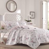 Laura Ashley Breezy Floral Pink Quilt Set, King, Gray