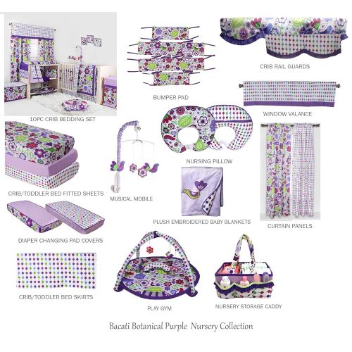  Bacati Botanical Girls 10-Piece Nursery-in-A-Bag Crib Bedding Set with Long Rail Guard, Purple