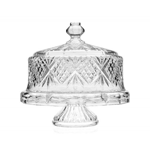  Godinger Shannon Crystal Cake Stand/Dome 4 in 1