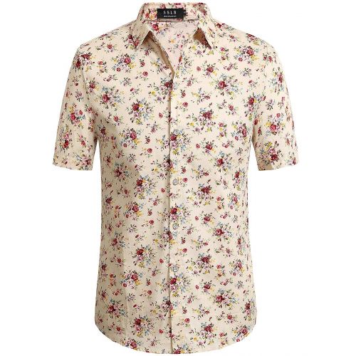  SSLR Mens Summer Casual Button Down Short Sleeve Hawaiian Shirt