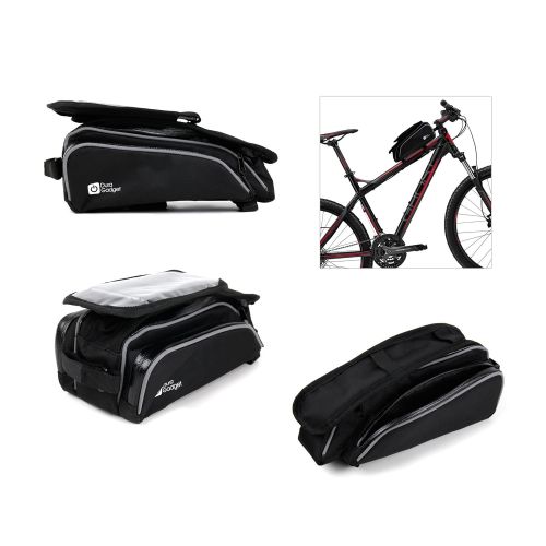  DURAGADGET Shockproof Bicycle Front Frame Saddle Bag with Double Pouch and Smartphone Holder for Sprint SPR Atlas 26 MTB fsp Bike, 18 sp. Shimano