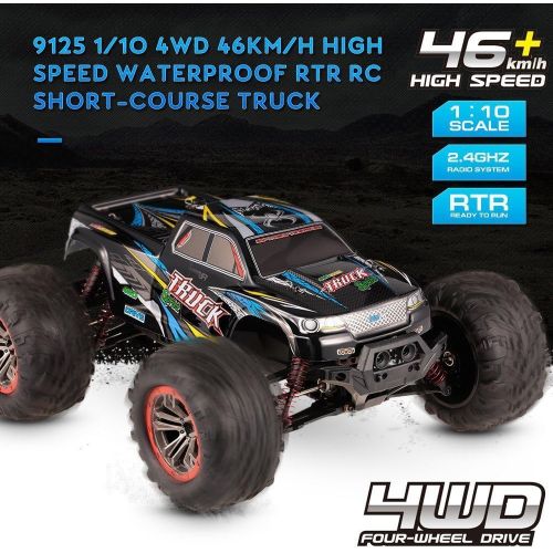  Hosim Large Size 1:10 Scale High Speed 46kmh 4WD 2.4Ghz Remote Control Truck 9125, Radio Controlled Off-Road RC Car Electronic Monster Truck RC RTR Hobby Grade Cross-Country Car