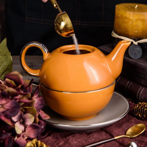  Artvigor, Tea for One Set, Porzellan Teekanne 400 ml mit Teetasse 250 ml und Untertasse, Geschenkverpackung