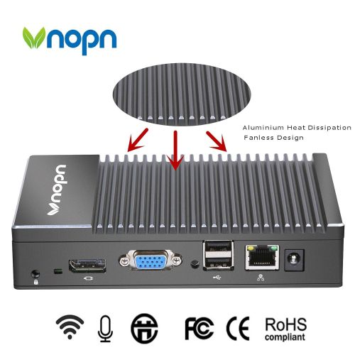  VNOPN Mini PC Fanless Industrial Office Personal Small Desktop Computer with Aluminum Case, AMD A6-1450 Quad Core, HD-MI and VGA Ports WiFi 1000Mbps LAN, Extended RAM SSDHDD, Support Li
