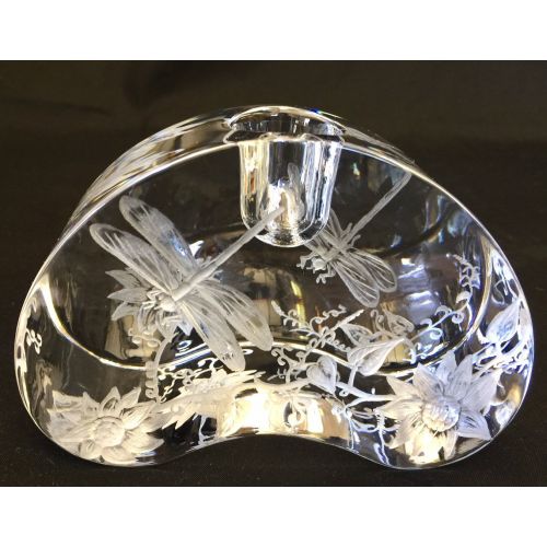  Akoko Art Handengraved Crystal Glass Hand Engraved Crystal Candleholder, Dragonflies, Sunflowers, Home Decor, Etched, Hand Engraved Glass, Office Decor, Crystal Gift