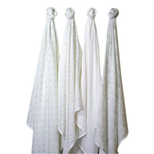  SwaddleDesigns Cotton Muslin Swaddle Blankets, Set of 4, Goodnight Starshine