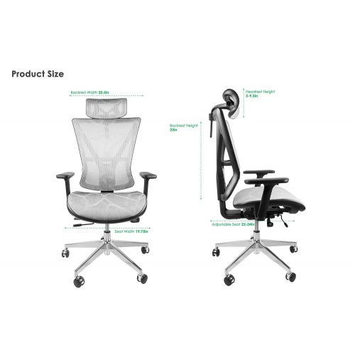  9to5 by Humano - Executive Ergonomic Office Chair with Headrest for Long Work Days | Adjustable 3D Armrest, Lumbar Support, Seat-Depth, and Headrest (Gray Mesh)